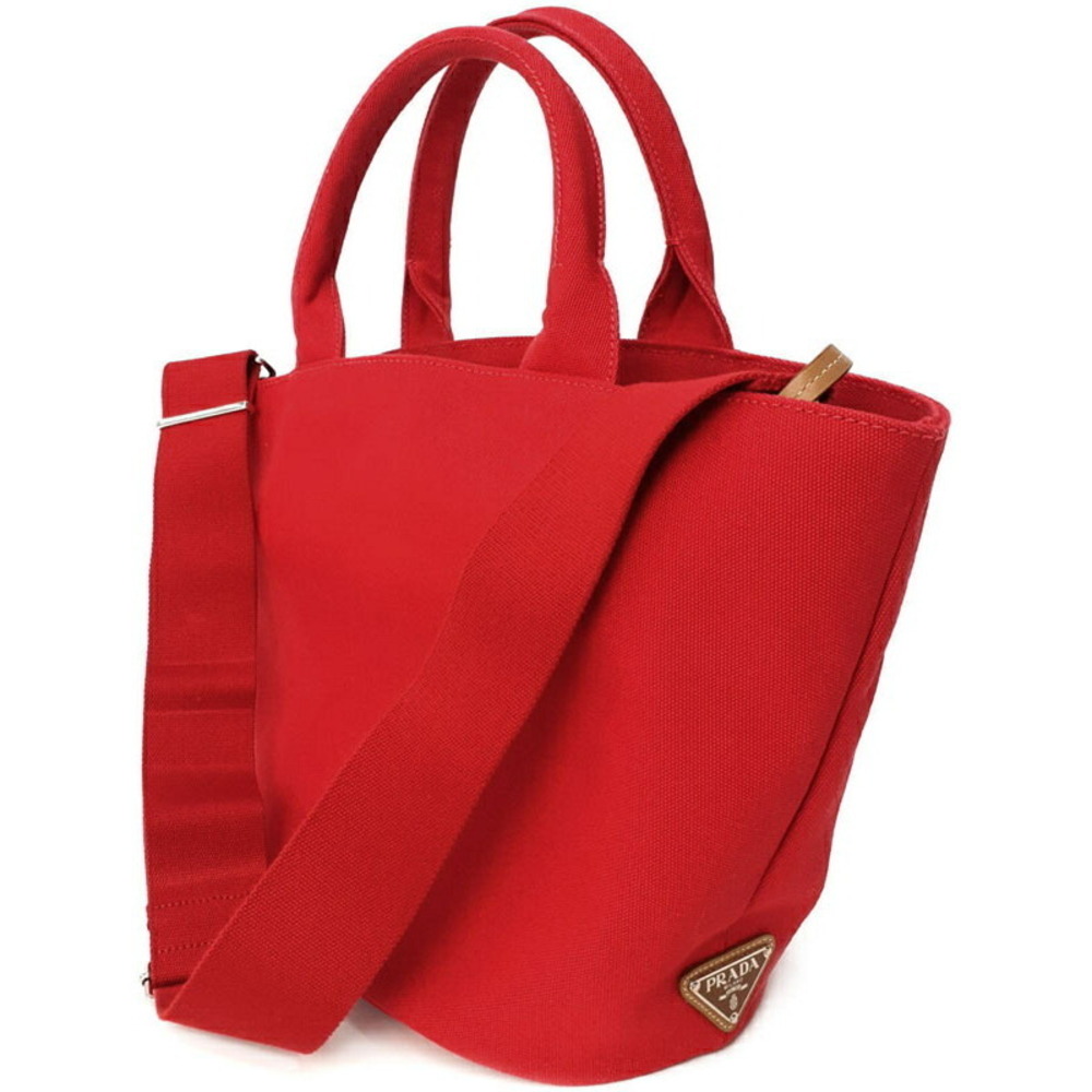 Prada Shopping RED canvas 2way Logo Canapa Tote Convertible